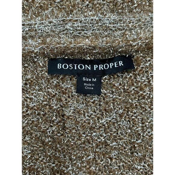 BOSTON PROPER Womens Gold Metallic Med Cardigan Sweater Pearl Buttons Holiday - Picture 11 of 14